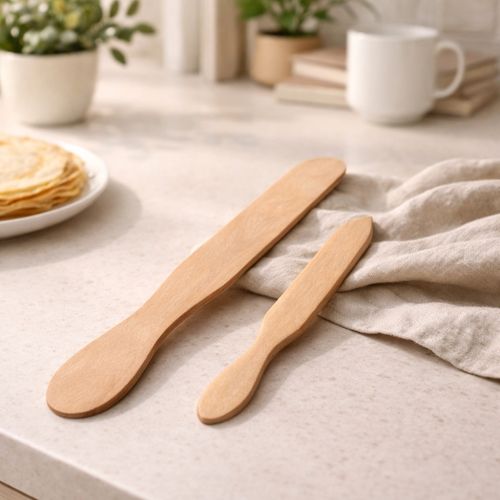 Set De 2 Spatules En Bois Pour Crêpes 29 Cm et 38 Cm – Rond Et Pointe, Idéales Pour Étaler Et Re