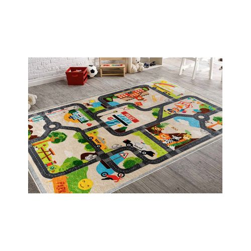 Tapis Enfant Circuit De Voiture - Beige - 80x150cm