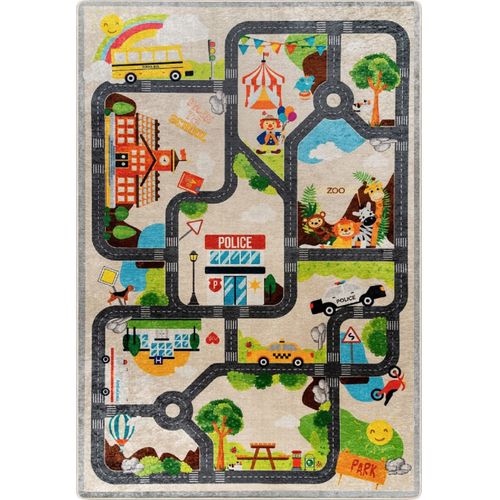 Tapis Enfant Circuit De Voiture - Beige - 80x150cm