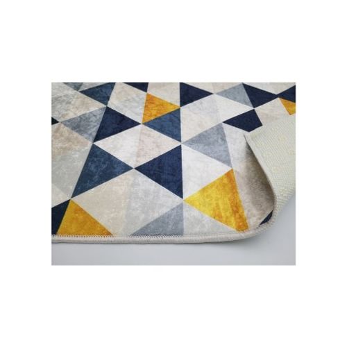 Tapis De Couloir Triangle Bleu Beige - 80x150cm