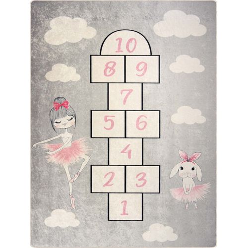 Tapis Enfant Marelle Princesse Rose Gris - 80x150cm
