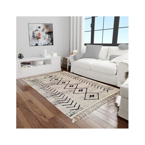 Tapis De Salon Berbere Assila Ecru Noir - 160x230cm