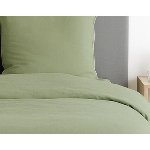 Parure De Lit Uni 2 Personnes Micro Lavée, Vert Olive, 240x220cm