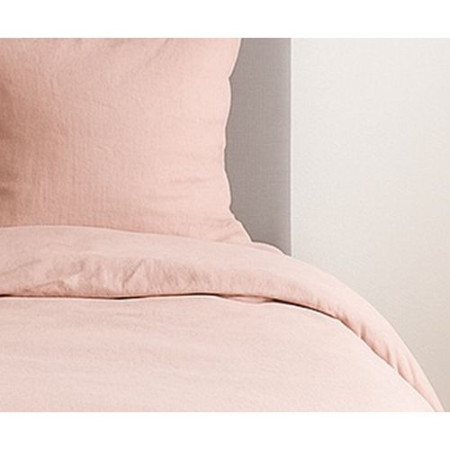 Parure De Lit Uni 2 Personnes Micro Lavée, Rose Poudré, 260x240cm