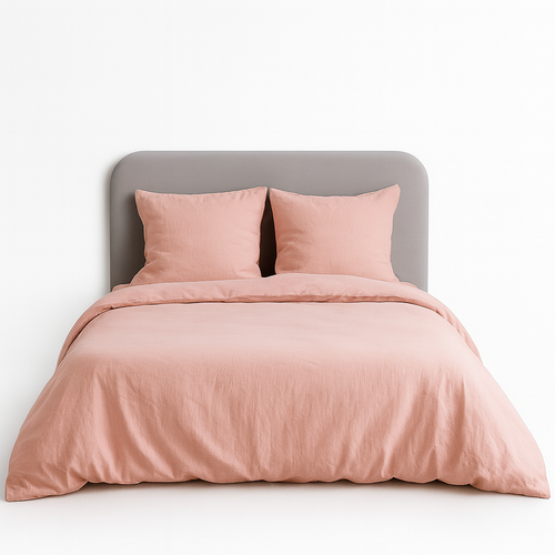 Parure De Lit Uni 1 Personne Micro Lavée, Rose Poudré, 140x200cm