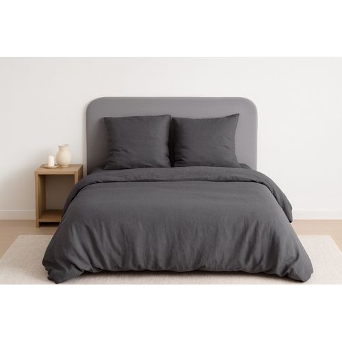 Parure De Lit Uni 2 Personnes Micro Lavée, Anthracite, 260x240cm