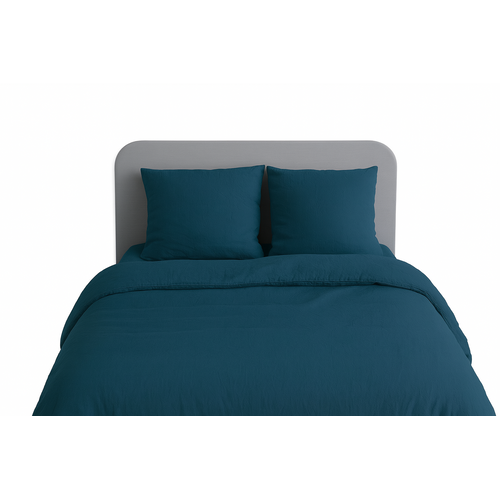 Parure De Lit Uni 2 Personnes Micro Lavée, Bleu Nuit, 240x220cm