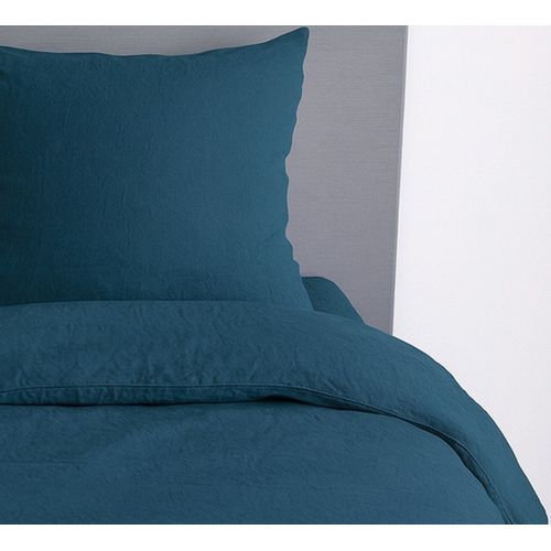 Parure De Lit Uni 2 Personnes Micro Lavée, Bleu Nuit, 240x220cm