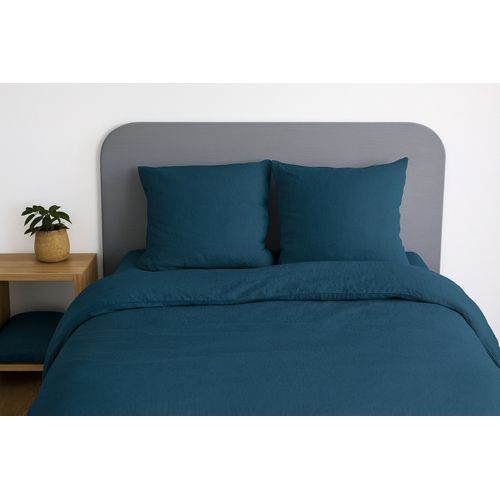 Parure De Lit Uni 1 Personne Micro Lavée, Bleu Nuit, 140x200cm