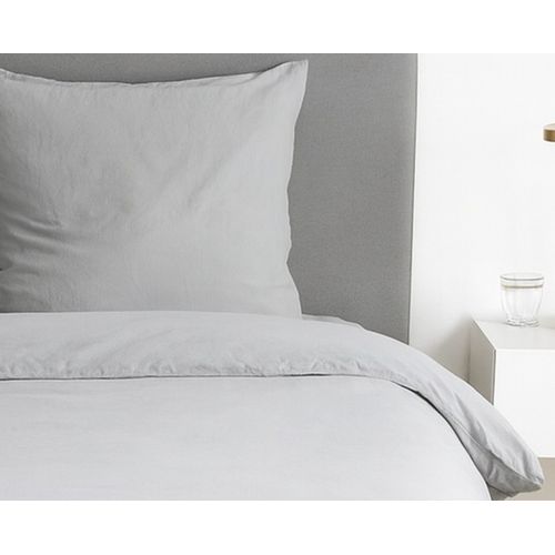 Parure De Lit Uni 2 Personnes Micro Lavée, Gris Clair, 260x240cm