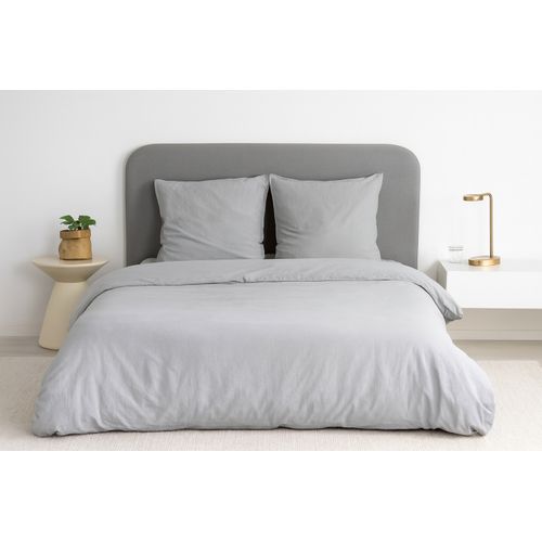 Parure De Lit Uni 2 Personnes Micro Lavée, Gris Clair, 260x240cm