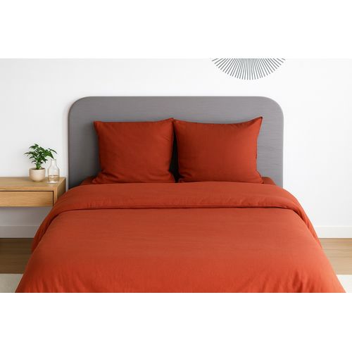 Parure De Lit Uni 1 Personne Micro Lavée, Terracotta, 140x200cm