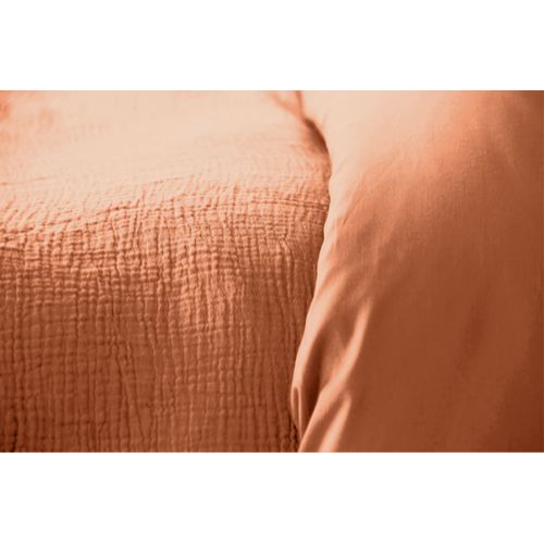 Parure De Lit Uni 2 Personnes Gaze De Coton, Camel, 260x240cm