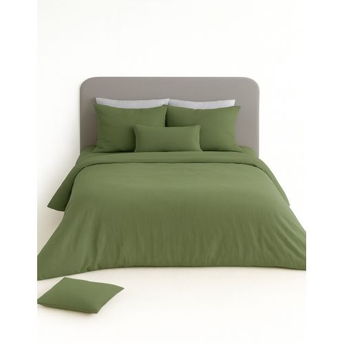 Parure De Lit Uni 2 Personnes Gaze De Coton, Kaki, 240x220cm