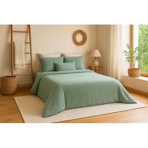 Parure De Lit Uni 2 Personnes Gaze De Coton, Amande, 260x240cm