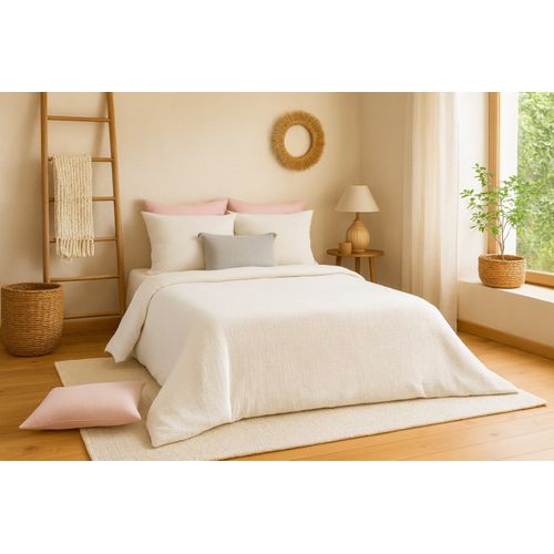 Parure De Lit Uni 2 Personnes Gaze De Coton, Blanc, 260x240cm