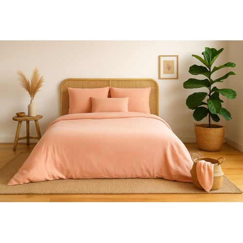 Parure De Lit Uni 2 Personnes Gaze De Coton, Pêche, 260x240cm