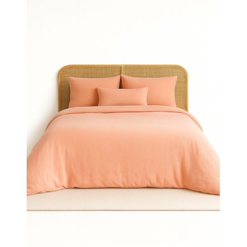 Parure De Lit Uni 2 Personnes Gaze De Coton, Pêche, 240x220cm
