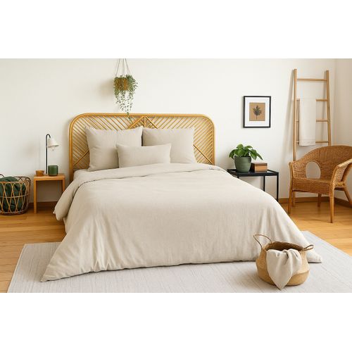 Parure De Lit Uni 2 Personnes Gaze De Coton, Galet, 260x240cm