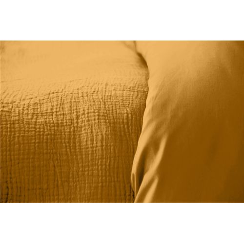 Parure De Lit Uni 2 Personnes Gaze De Coton, Miel, 240x220cm