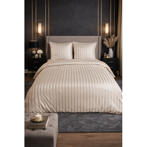 Parure De Lit Satin En Microfibre - Rayures Tissées
