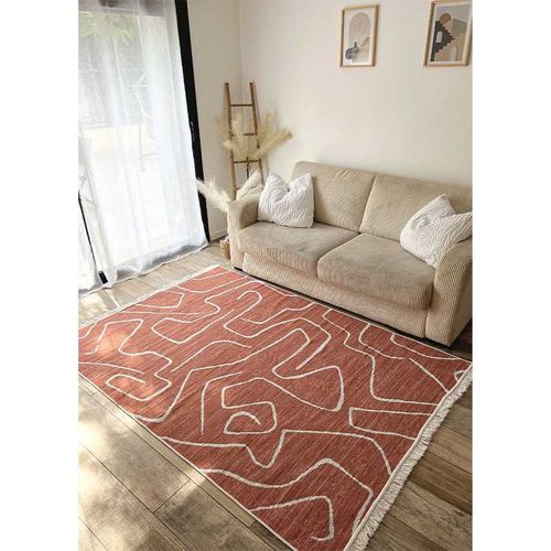 Tapis Réversible Terracotta Crème Géométrique Colorado 01 Crème - 80x150 Cm
