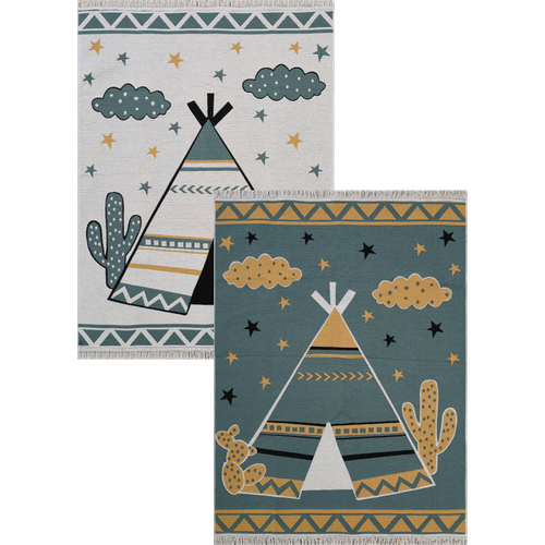 Tapis Enfant Réversible Tipi Crème Vert Colorado Kids Crème - 80x150 Cm