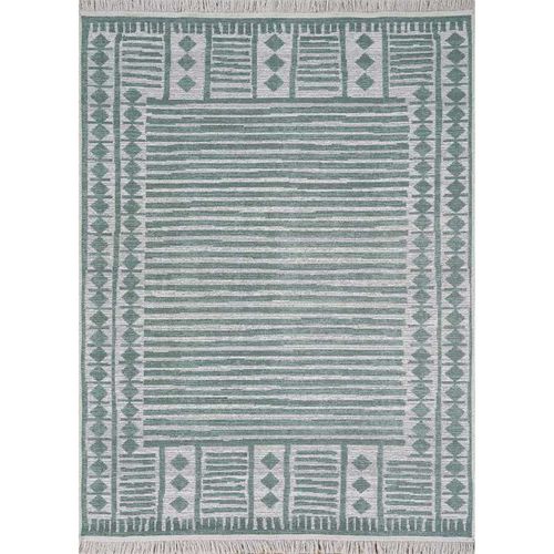 Tapis Réversible Kilim Aztèque Crème Et Vert Colorado 06 Vert - 120x170 Cm