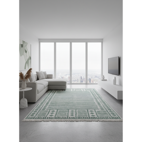 Tapis Réversible Kilim Aztèque Crème Et Vert Colorado 06 Vert - 120x170 Cm