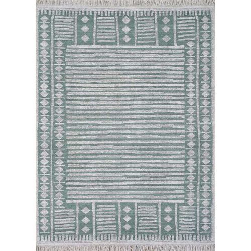 Tapis Réversible Kilim Aztèque Crème Et Vert Colorado 06 Vert - 120x170 Cm