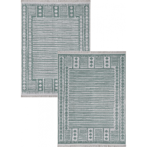 Tapis Réversible Kilim Aztèque Crème Et Vert Colorado 06 Vert - 120x170 Cm