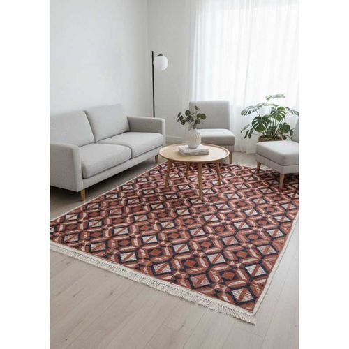 Tapis Réversible Kilim Aztèque Terracotta Colorado 07 Orange - 80x150 Cm