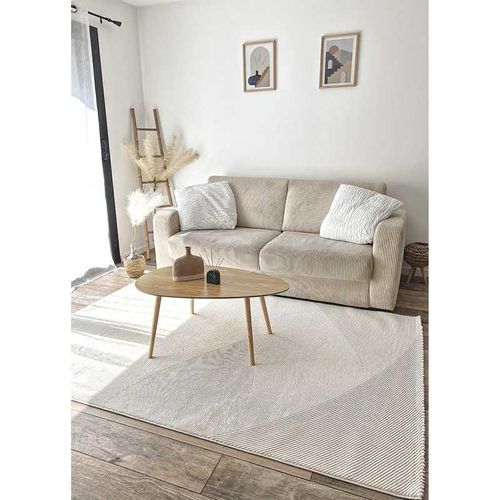 Tapis Lavable Motif Géométrique - Oslo 77 Crème - 80x300 Cm