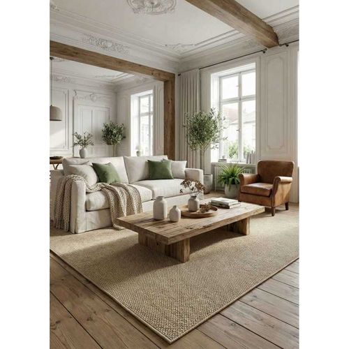Tapis Tissé Uni Extérieur Intérieur Panama 57 Beige - 200x290 Cm