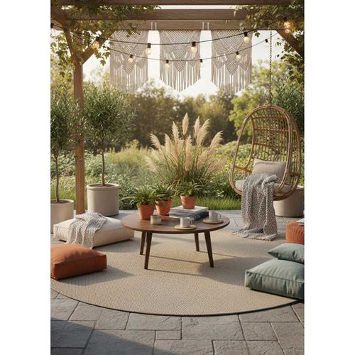 Tapis Tissé Uni Extérieur Intérieur Panama 57 Beige - 160x160 Cm