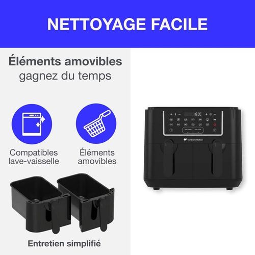 Airfryer Friteuse à Air Sans Huile - Cerfrsh24002cb - 9 L - Double Bacs - 2400w - Noir
