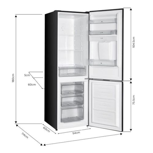 Réfrigérateur Congélateur Bas 251l - Total No Frost(sans Givre) - Noir - Classe D - L 55 Cm X H 180