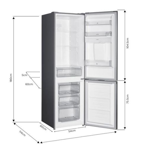 Réfrigérateur Congélateur Bas  251l - Total No Frost - Inox - Classe D - L 55 Cm X H 180 Cm