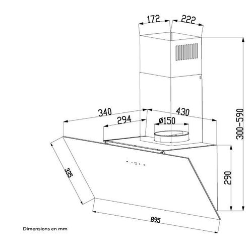 Hotte Décorative Inclinée - Cehdi90b - à +++ - L90 Cm - Noir