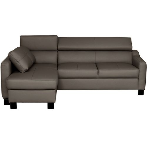 Canapé D'angle Convertible Cuir Italien Luxe 5 Places Bruce Coffre Taupe Angle Gauche