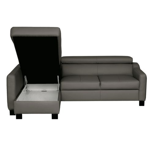 Canapé D'angle Convertible Cuir Italien 5 Places Bruce, Coffre, Gris Foncé, Angle Gauche