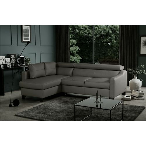 Canapé D'angle Convertible Cuir Italien 5 Places Bruce, Coffre, Gris Foncé, Angle Gauche