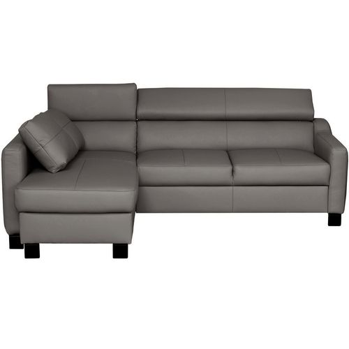 Canapé D'angle Convertible Cuir Italien 5 Places Bruce, Coffre, Gris Foncé, Angle Gauche