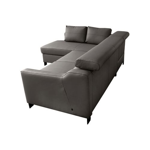 Canapé D'angle Convertible Cuir Italien 5 Places Bruce, Coffre, Gris Foncé, Angle Gauche