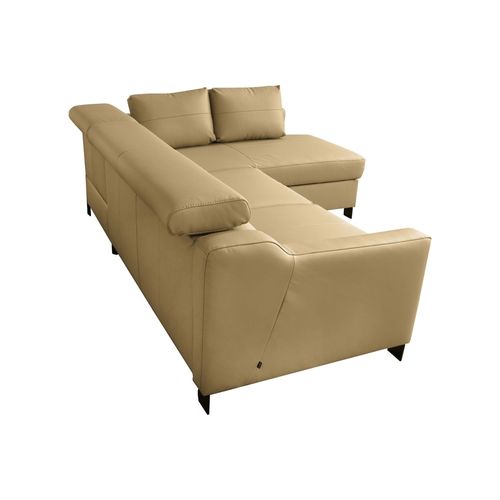 Canapé D'angle Convertible Cuir Italien Luxe 5 Places Bruce Coffre, Beige, Angle Droit
