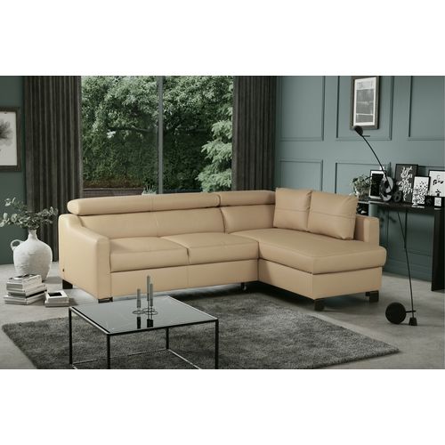 Canapé D'angle Convertible Cuir Italien Luxe 5 Places Bruce Coffre, Beige, Angle Droit