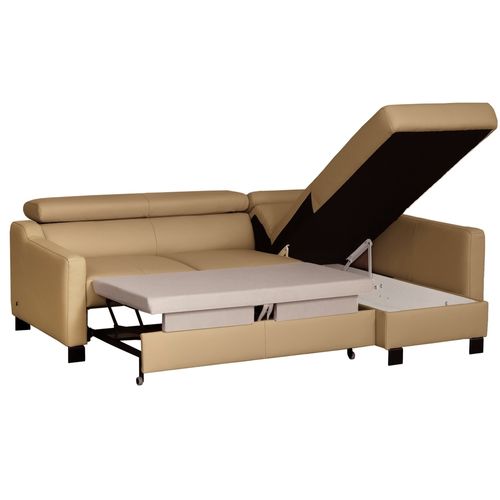 Canapé D'angle Convertible Cuir Italien Luxe 5 Places Bruce Coffre, Beige, Angle Droit