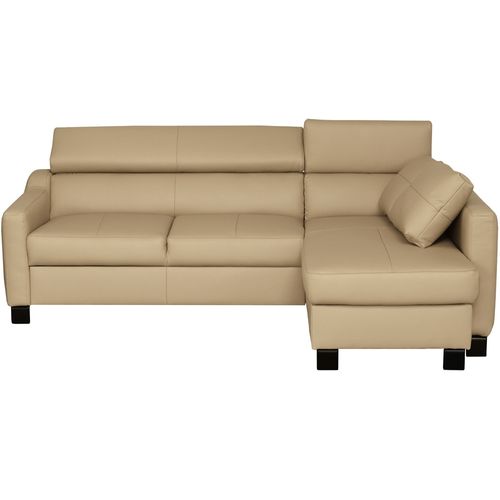 Canapé D'angle Convertible Cuir Italien Luxe 5 Places Bruce Coffre, Beige, Angle Droit