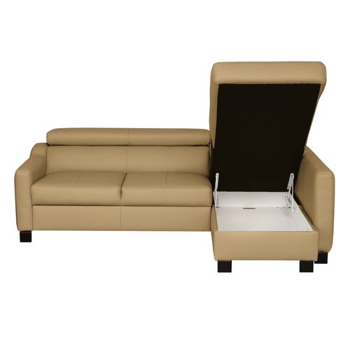 Canapé D'angle Convertible Cuir Italien Luxe 5 Places Bruce Coffre, Beige, Angle Droit
