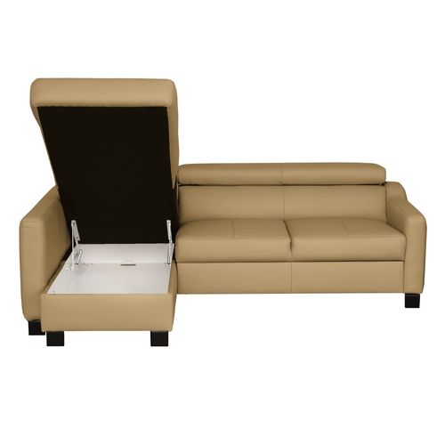 Canapé D'angle Convertible Cuir Italien Luxe 5 Places Bruce, Coffre Beige, Angle Gauche